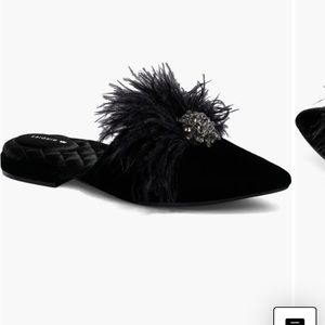 Birdies Black Feathered Broach Mules